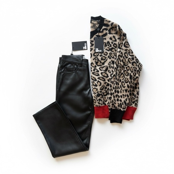 NEW - The Kooples - Bundle of Faux Leather Pants and Alpaca Wool Blend Sweater - Picture 2 of 7